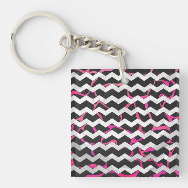 Giraffe Hot Pink and Black Print Keychain (Front)