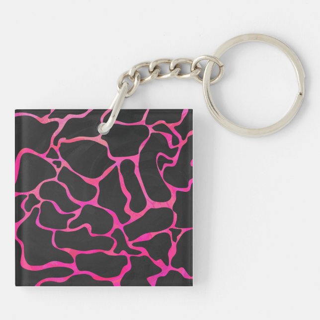 Giraffe Hot Pink and Black Print Keychain (Back)