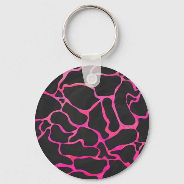Giraffe Hot Pink and Black Print Keychain (Front)