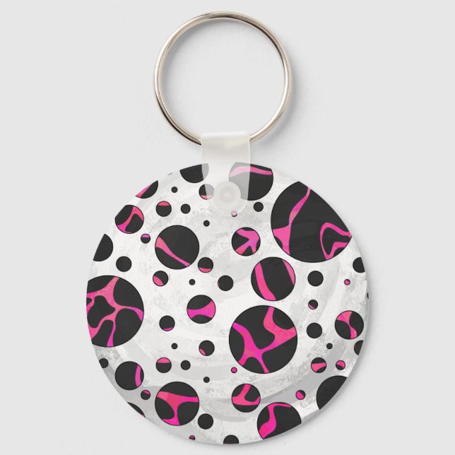 Giraffe Hot Pink and Black Print Keychain (Front)