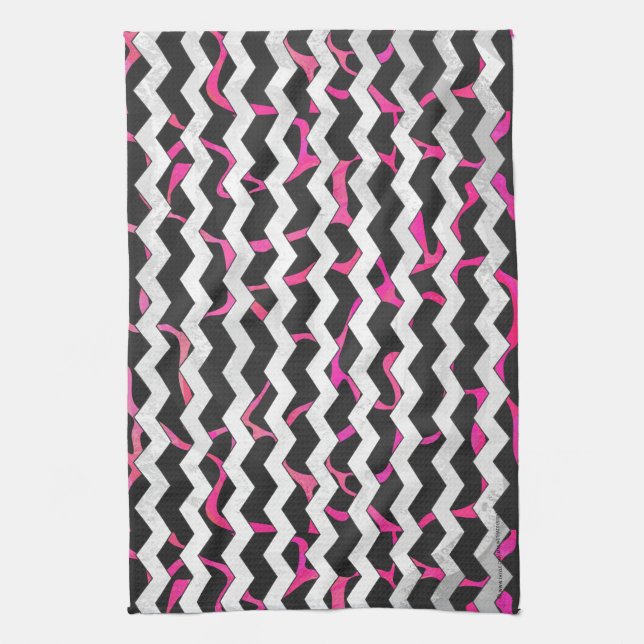 Giraffe Hot Pink and Black Print Kitchen Towel (Vertical)