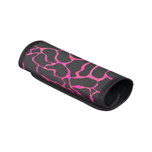 Giraffe Hot Pink and Black Print Luggage Handle Wrap (Angled)
