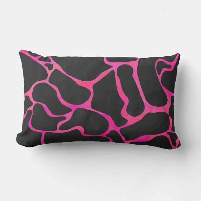 Giraffe Hot Pink and Black Print Lumbar Pillow (Front)