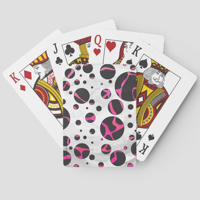 Giraffe Hot Pink and Black Print Poker Cards (Back)