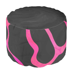 Giraffe Hot Pink and Black Print Pouf