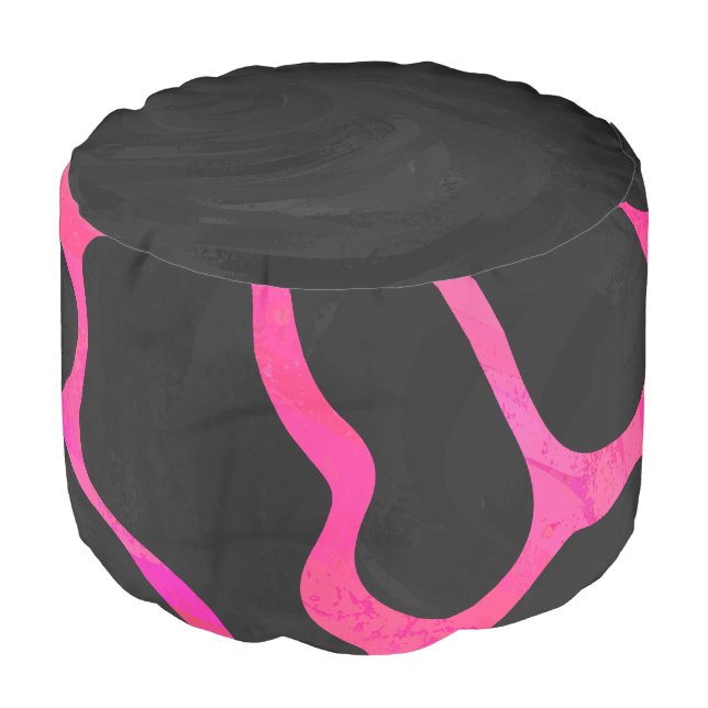 Giraffe Hot Pink and Black Print Pouf (Angled Front)
