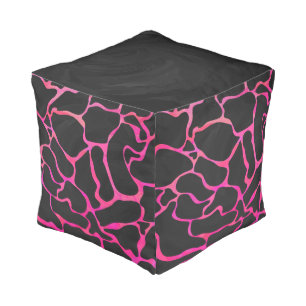 Giraffe Hot Pink and Black Print Pouf