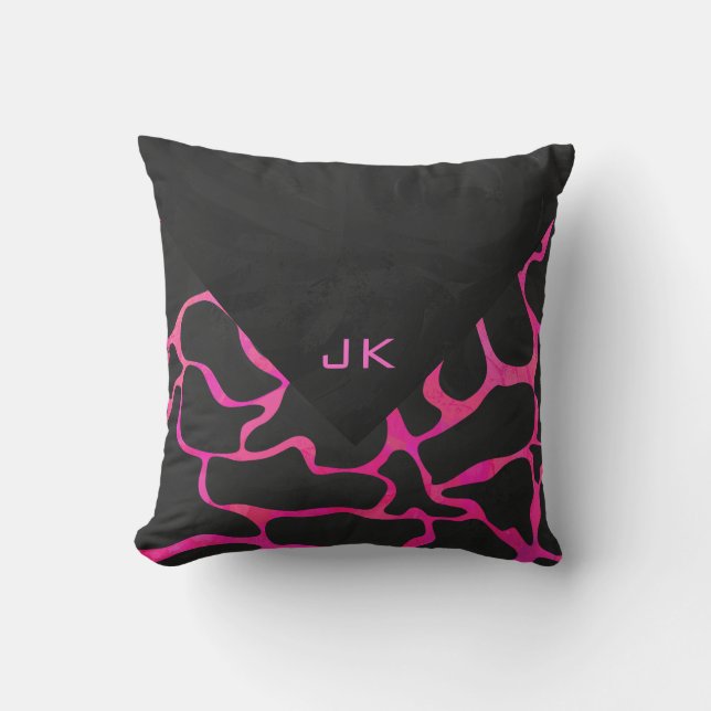 Giraffe Hot Pink and Black Print Throw Pillow (Front)