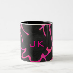 Giraffe Hot Pink and Black Print Two-Tone Coffee Mug