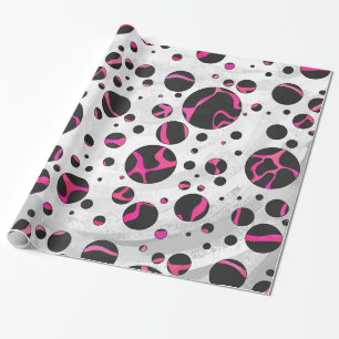 Giraffe Hot Pink and Black Print Wrapping Paper