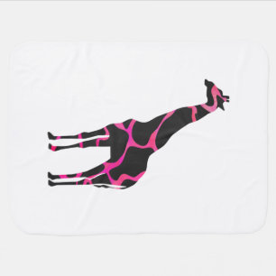 Giraffe Hot Pink and Black Silhouette Baby Blanket