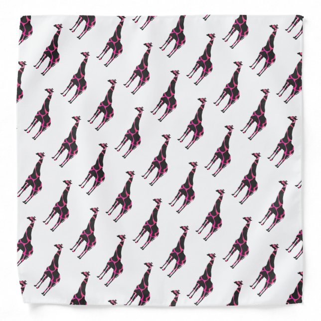 Giraffe Hot Pink and Black Silhouette Bandana (Front)