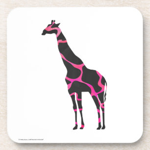 Giraffe Hot Pink and Black Silhouette Beverage Coaster