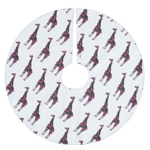 Giraffe Hot Pink and Black Silhouette Brushed Polyester Tree Skirt