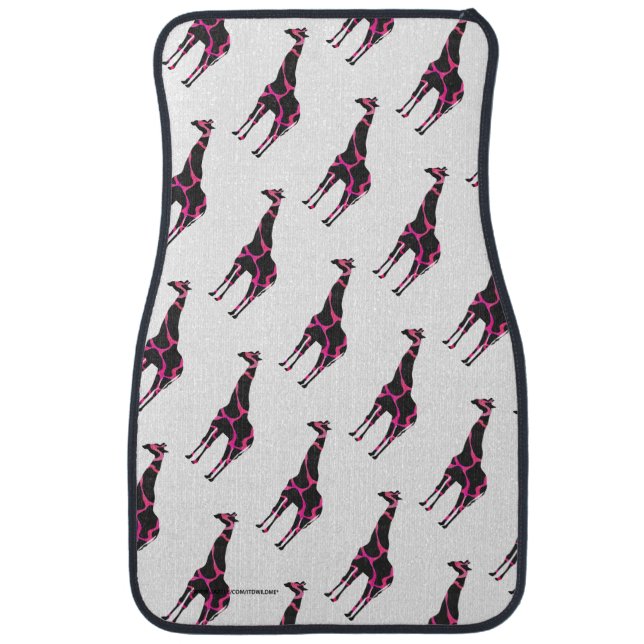 Giraffe Hot Pink and Black Silhouette Car Floor Mat (Front)