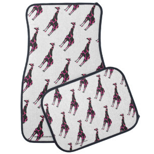 Giraffe Hot Pink and Black Silhouette Car Floor Mat