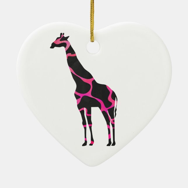 Giraffe Hot Pink and Black Silhouette Ceramic Ornament (Back)