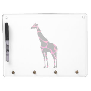 Giraffe Hot Pink and Black Silhouette Dry Erase Board With Keychain Holder