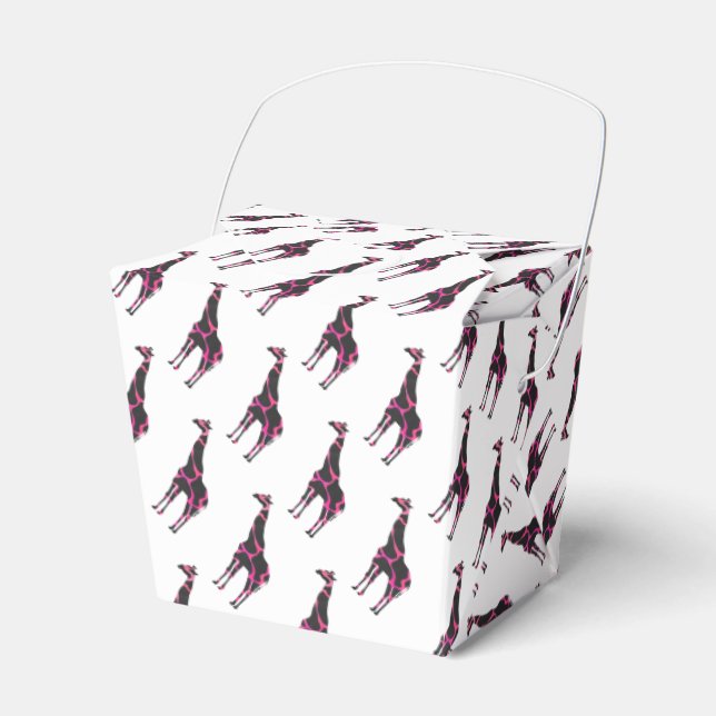 Giraffe Hot Pink and Black Silhouette Favor Boxes (Front Side)