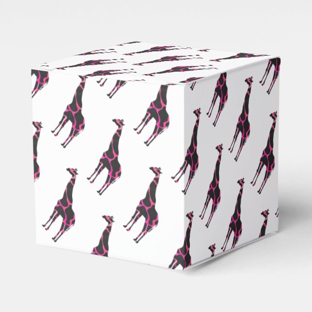 Giraffe Hot Pink and Black Silhouette Favor Boxes (Front Side)