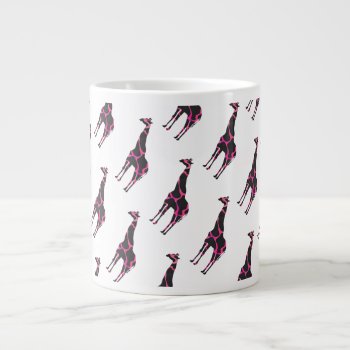Giraffe Hot Pink And Black Silhouette Large Coffee Mug by ITDWildMe at Zazzle