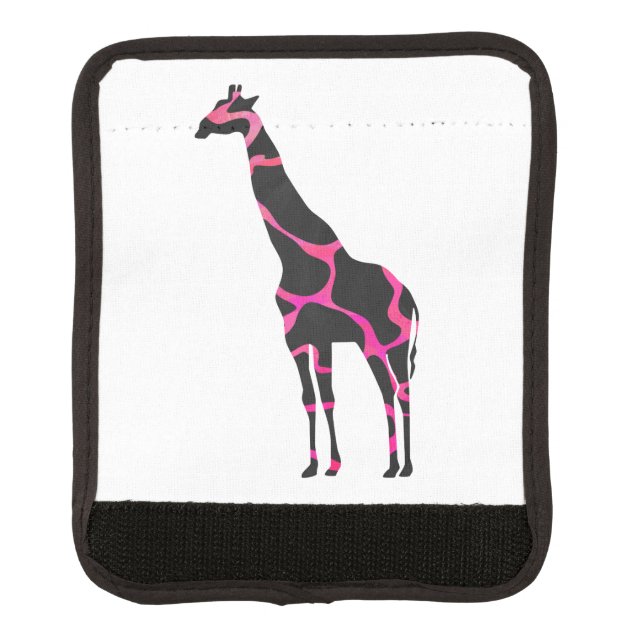 Giraffe Hot Pink and Black Silhouette Luggage Handle Wrap (Front)
