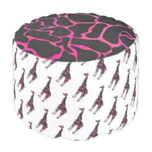 Giraffe Hot Pink and Black Silhouette Pouf
