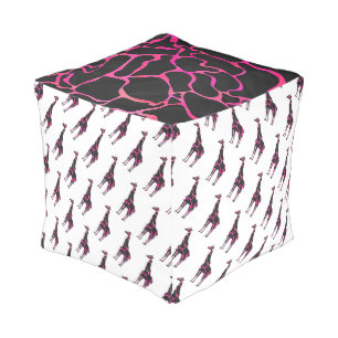 Giraffe Hot Pink and Black Silhouette Pouf