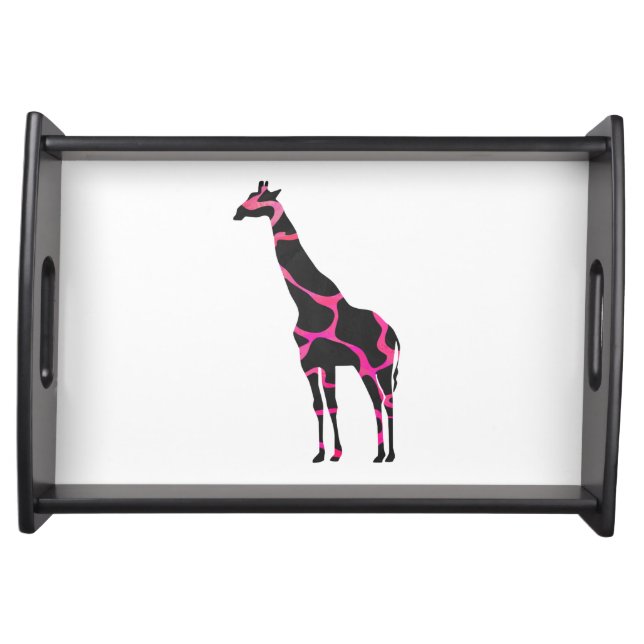 Giraffe Hot Pink and Black Silhouette Serving Tray (Front)