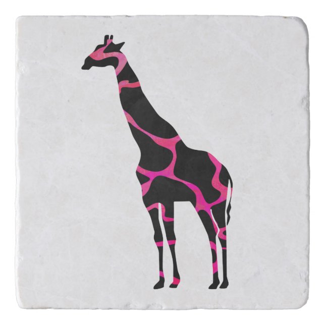 Giraffe Hot Pink and Black Silhouette Trivet (Front)