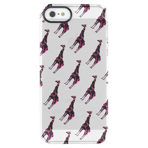 Giraffe Hot Pink and Black Silhouette Clear iPhone SE55s Case