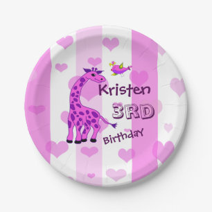 Giraffe illustration in pink color paper plates