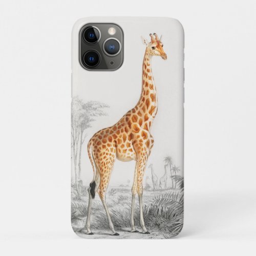 Giraffe Illustration Vintage Art Print iPhone 11 Pro Case