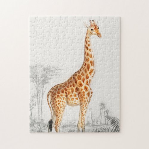 Giraffe Illustration Vintage Art Print Jigsaw Puzzle