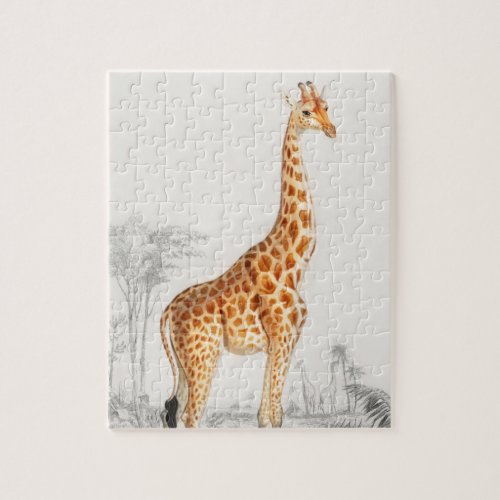 Giraffe Illustration Vintage Art Print Jigsaw Puzzle
