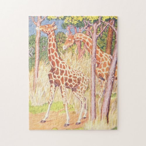 Giraffe Illustration Vintage Childrens Book Jigsaw Puzzle