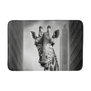 Giraffe in a Cityscape Bath Mat