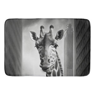 Giraffe in a Cityscape Bath Mat