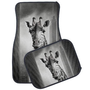 Giraffe in a Cityscape Car Floor Mat