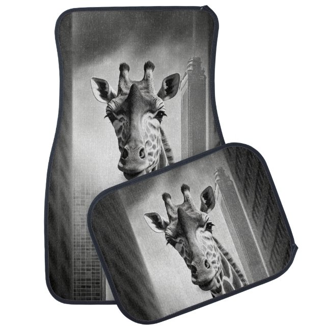 Giraffe in a Cityscape Car Floor Mat (Set)
