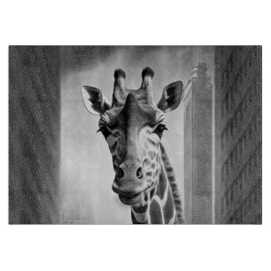 Giraffe in a Cityscape Cutting Board