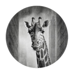 Giraffe in a Cityscape Cutting Board
