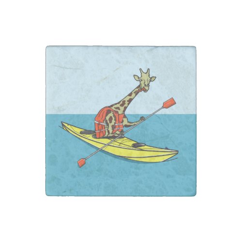 Giraffe in a kayak stone magnet