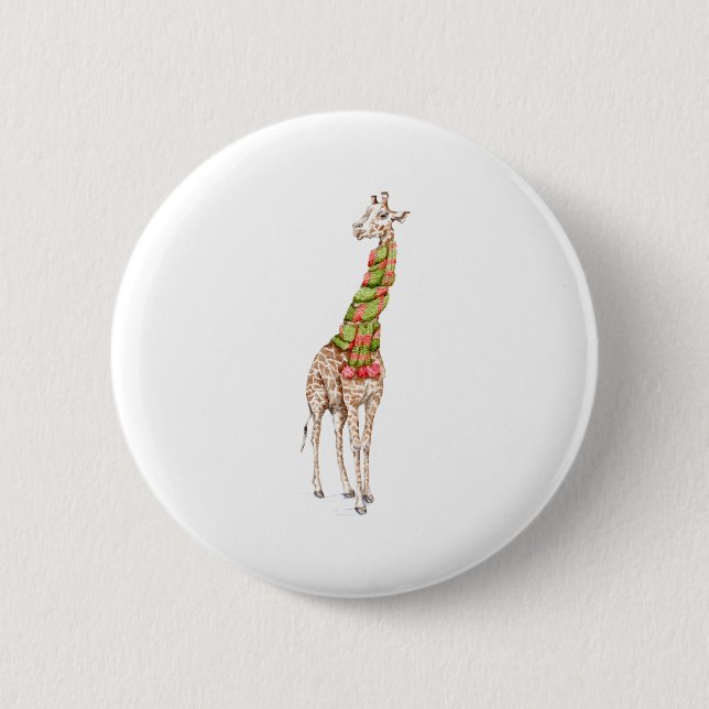 Giraffe in a Scarf Button (Front)