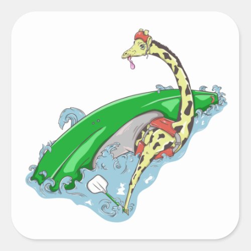 Giraffe in a white water kayak square sticker