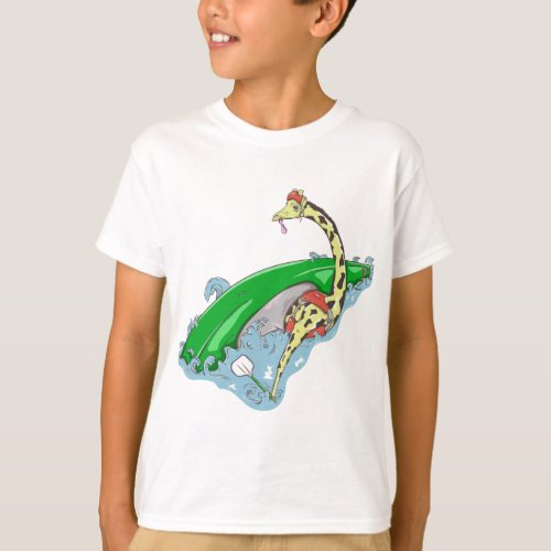 Giraffe in a white water kayak T_Shirt