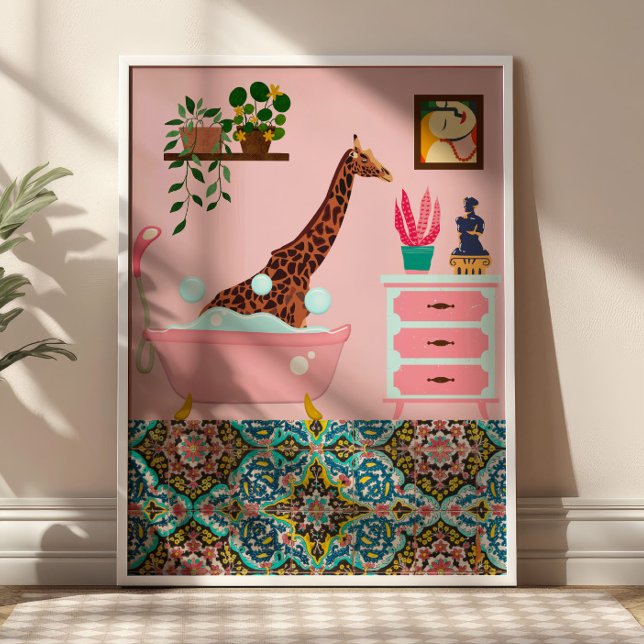 Giraffe in Bathtub Funny Animal Bathroom  Poster (Creator Uploaded)