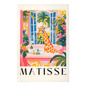 Giraffe In Bathtub, Funny Bathroom Poster, Animal  Poster