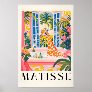 Giraffe In Bathtub, Funny Bathroom Poster, Animal  Poster