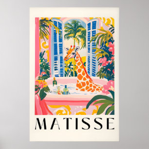 Giraffe in Bathtub Print Funny Matisse Style